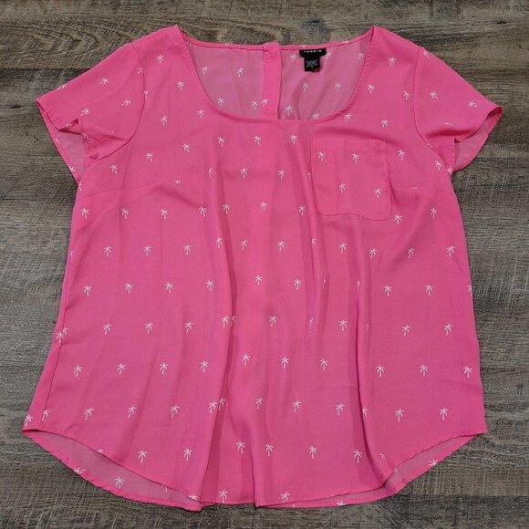 TORRID | Palm Tree Short Sleeve Blouse Top | Sz. 0/L/12 - Picture 1 of 4